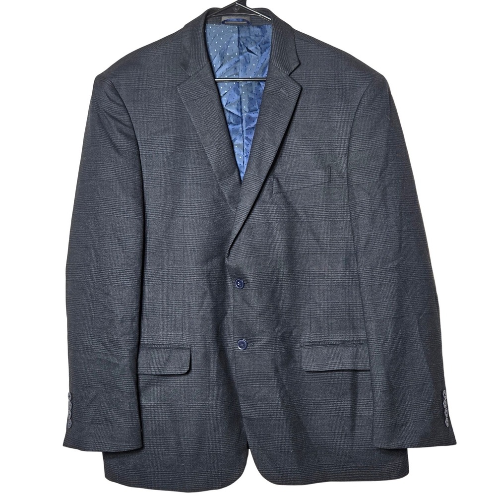 Michael Strahan Mens Blue Plaid Blazer Sport Coat Jacket 44R Business Classic